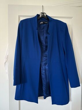 Zara Women's Cobalt Blue Open-Front Blazer Jacket